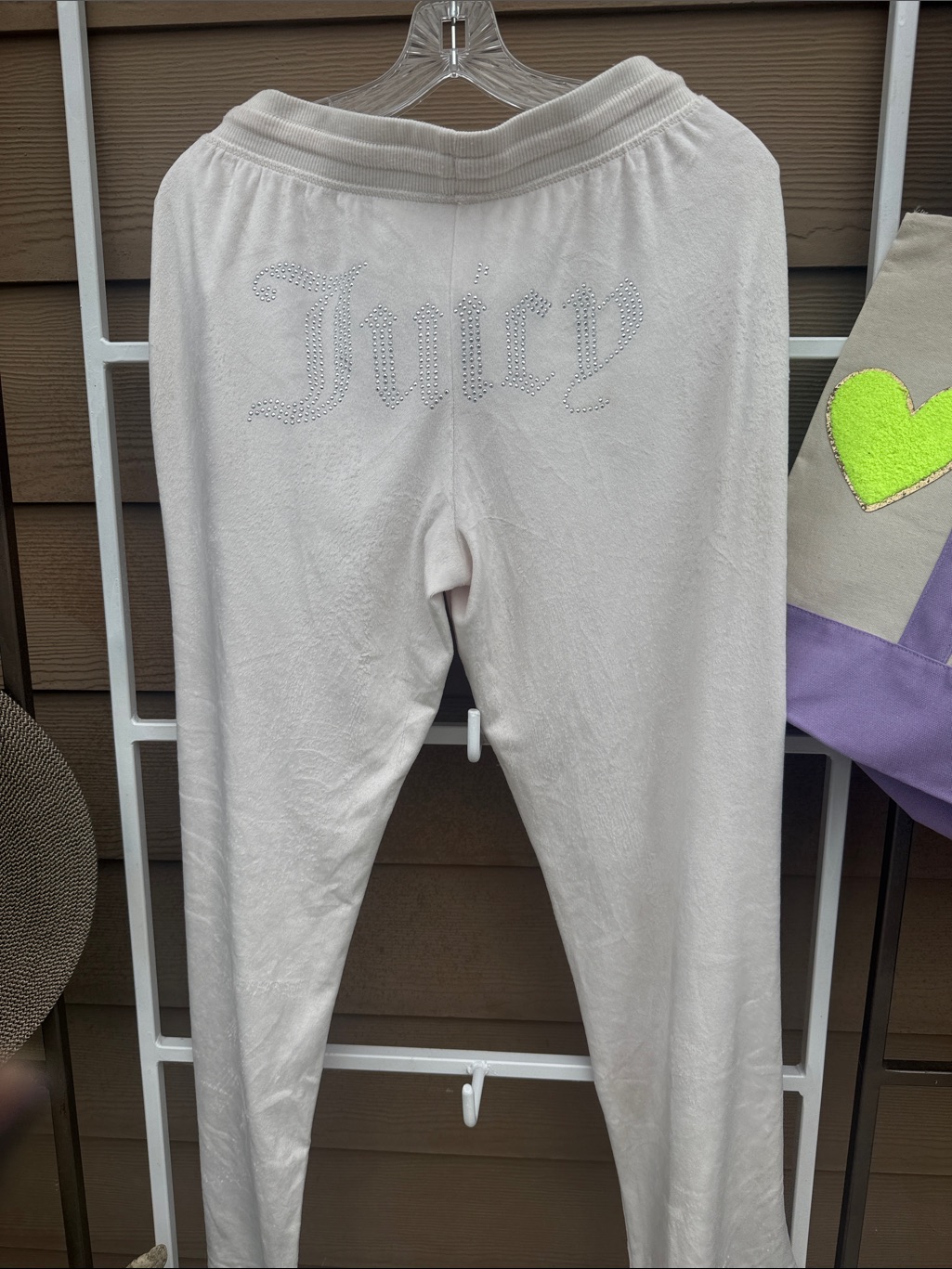 Juicy Couture White Soft Track Velour Sikver Rhinestone Logo Sweatpants Med